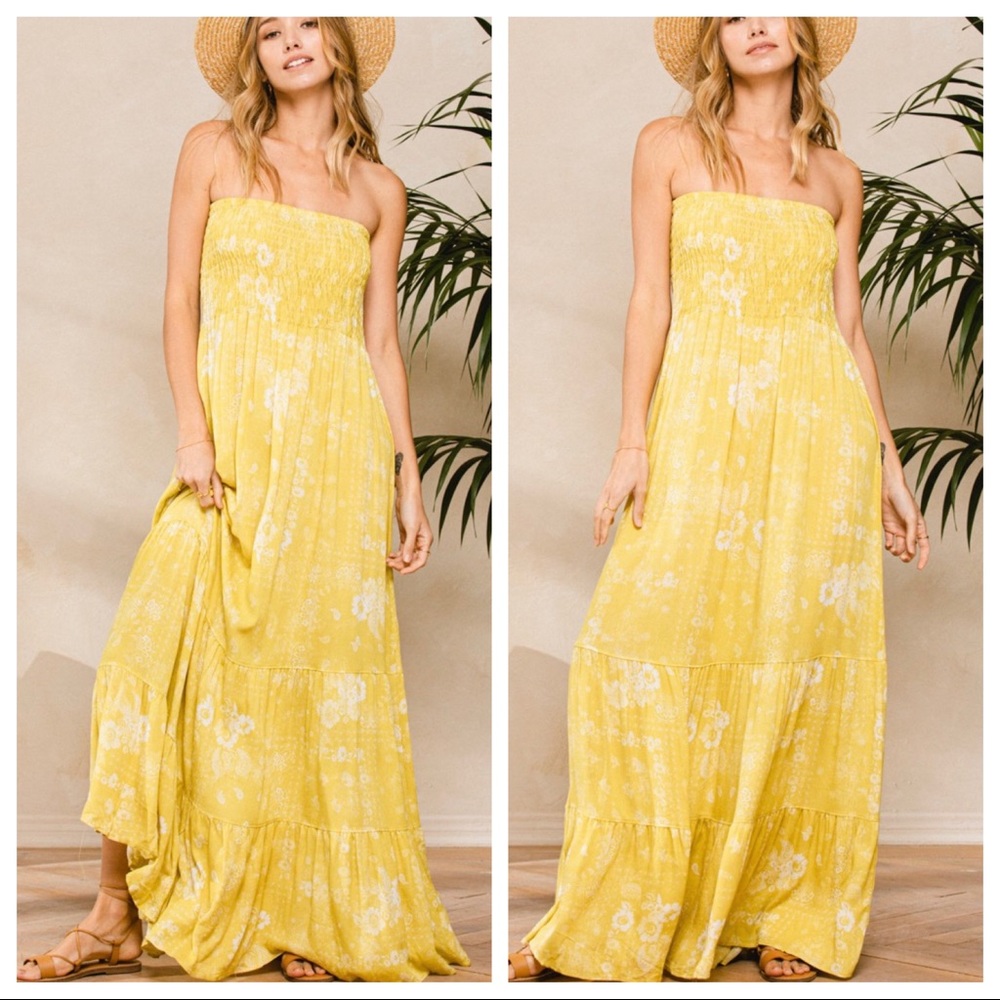 26 Fabiene Gorgeous Strapless Smocked Floral Maxi tiered Dress - Picture 2 of 5